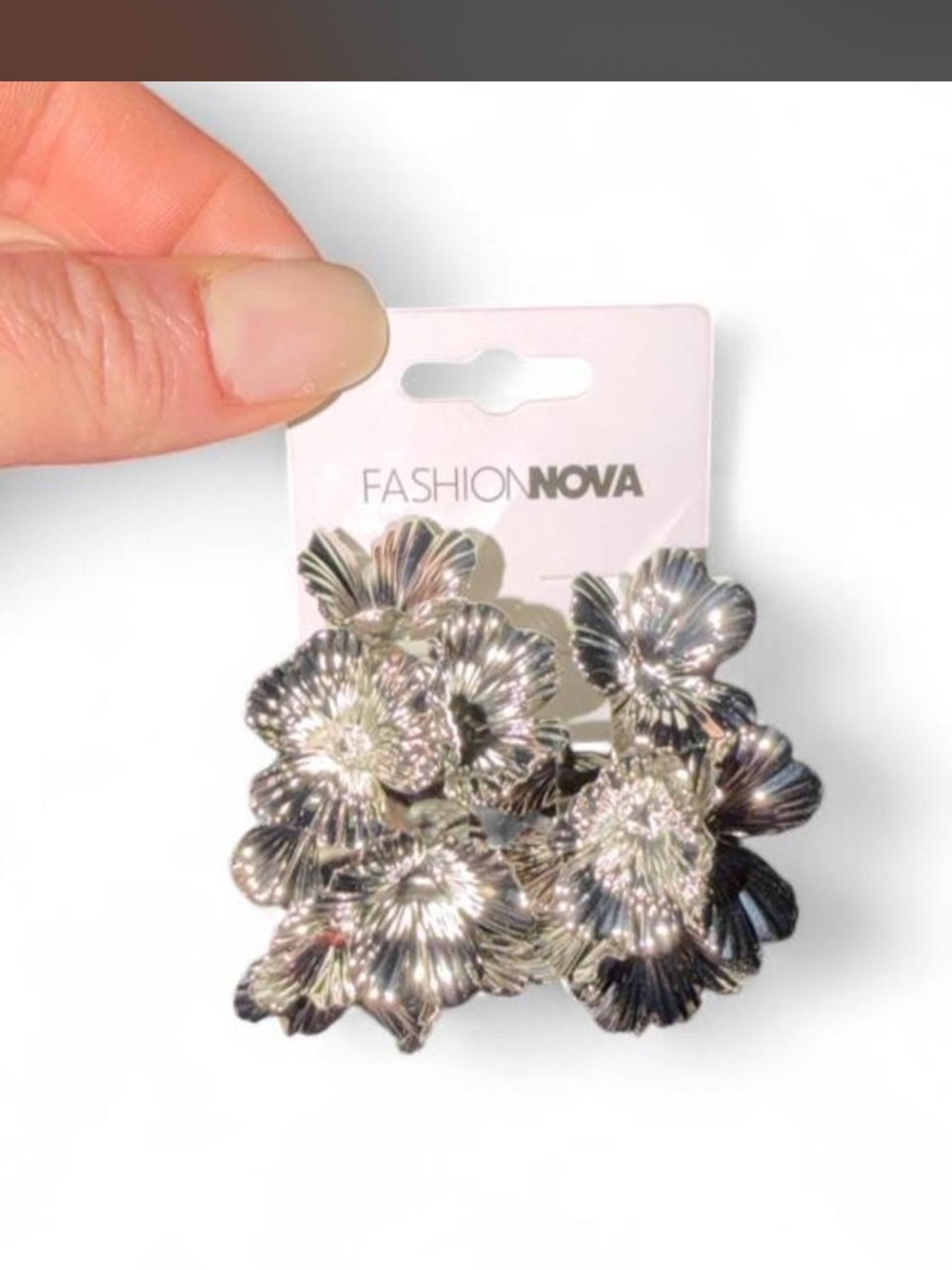 Fashion Nova Silver Floral Statement Earrings